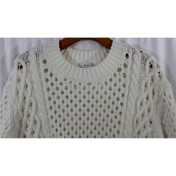 Reiss Womens Cream Lauren Chunky Open Knit Cotton Blend Pullover Sweater M - Picture 4 of 8